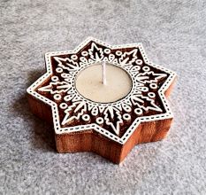 Handcrafted Wooden T Light Set of 5 Decor